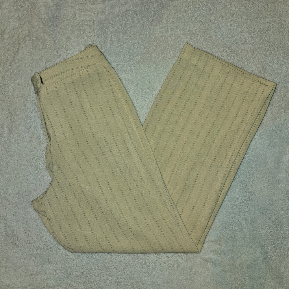 LARRY LEVINE SUITS Cream Pinstripe Pleated  Slacks